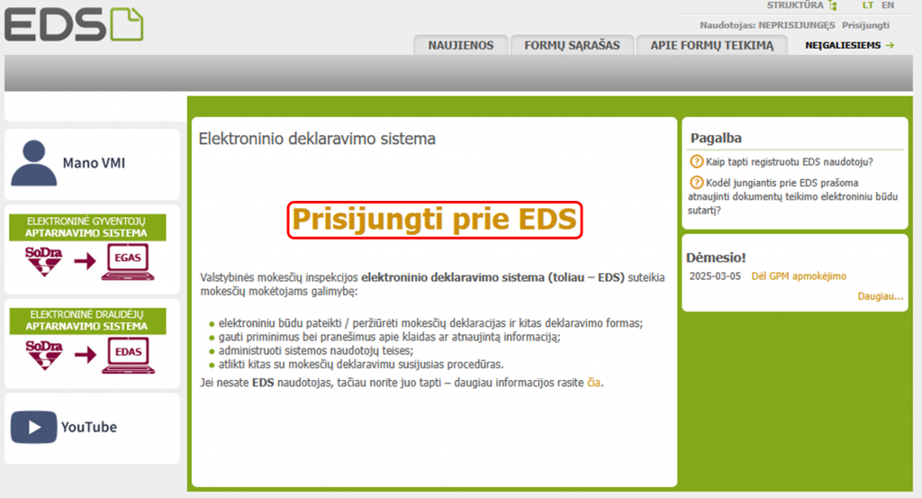 Paramos žingsnis 1
